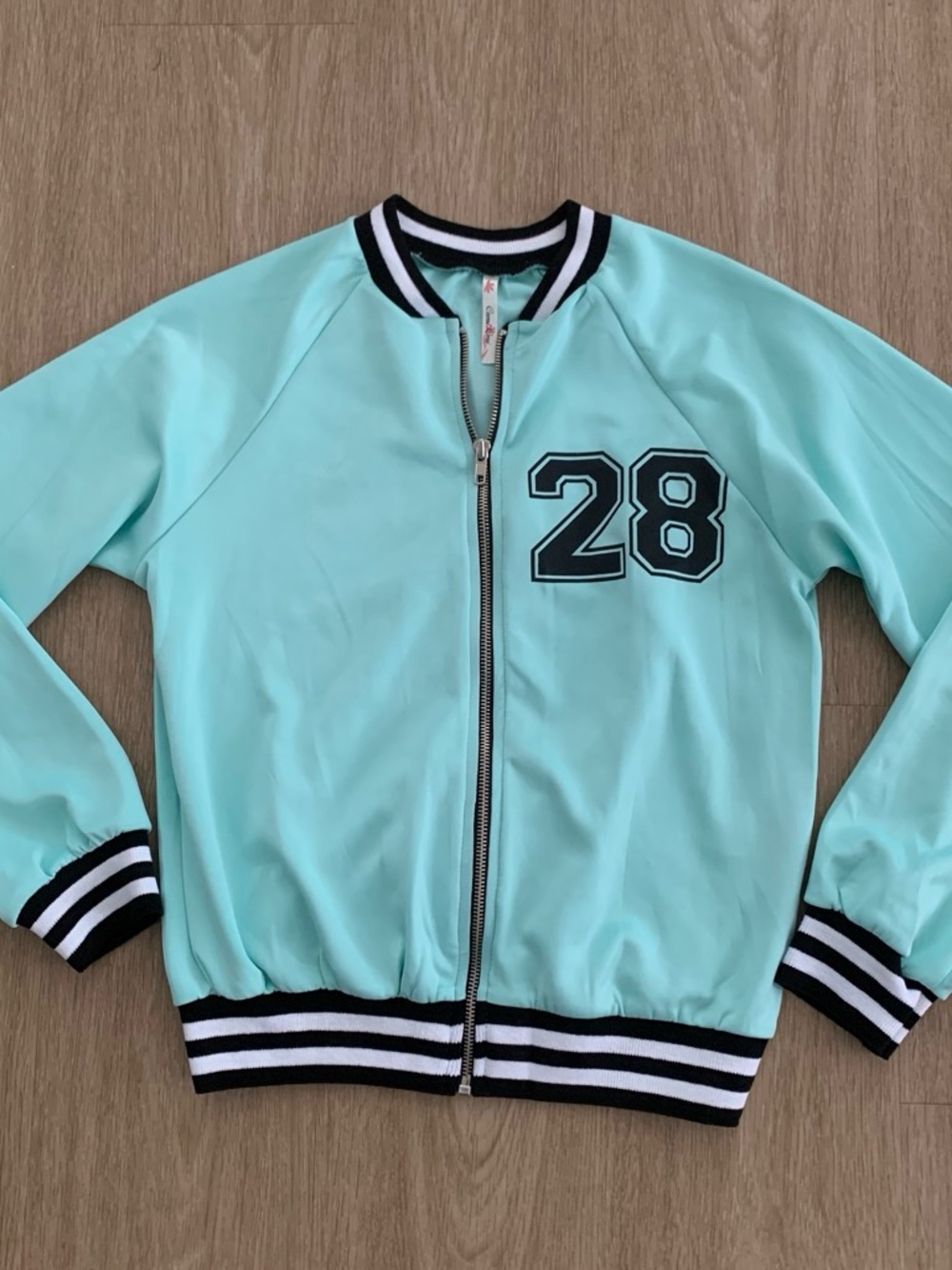 Mint Green Varsity Jacket with Number 28